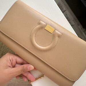 Salvatore Ferragamo Tan Leather Wallet on Chain